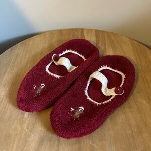 ✨ Nick & Nora Red/White Embroidered Sock Monkey Knit Mary Jane Slippers Size M